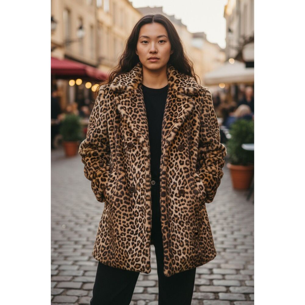 Vintage 1960s Kilimanjaro Sidney Blumenthal Faux Fur Leopard Coat Medium Large